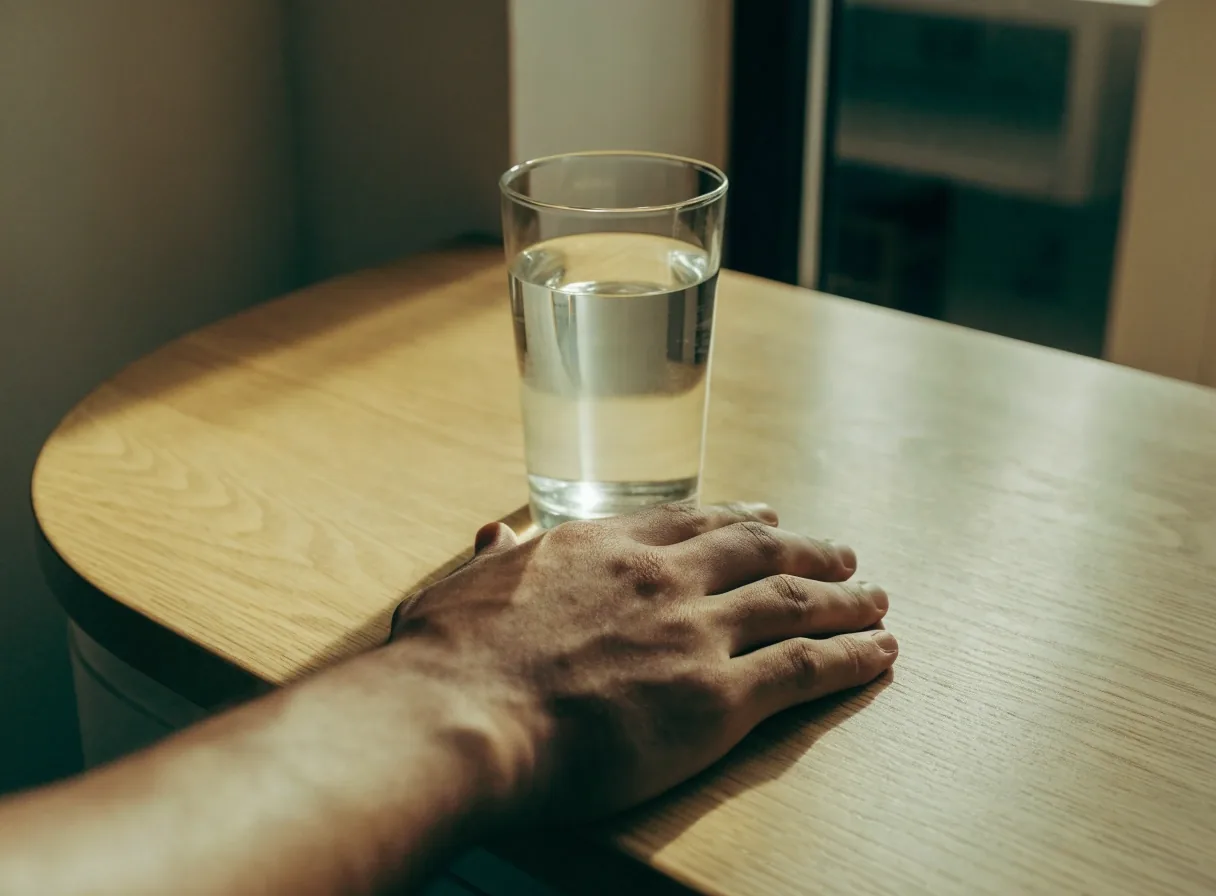 A blank notebook and glass of water on a birch bench, used to describe the contact form fields